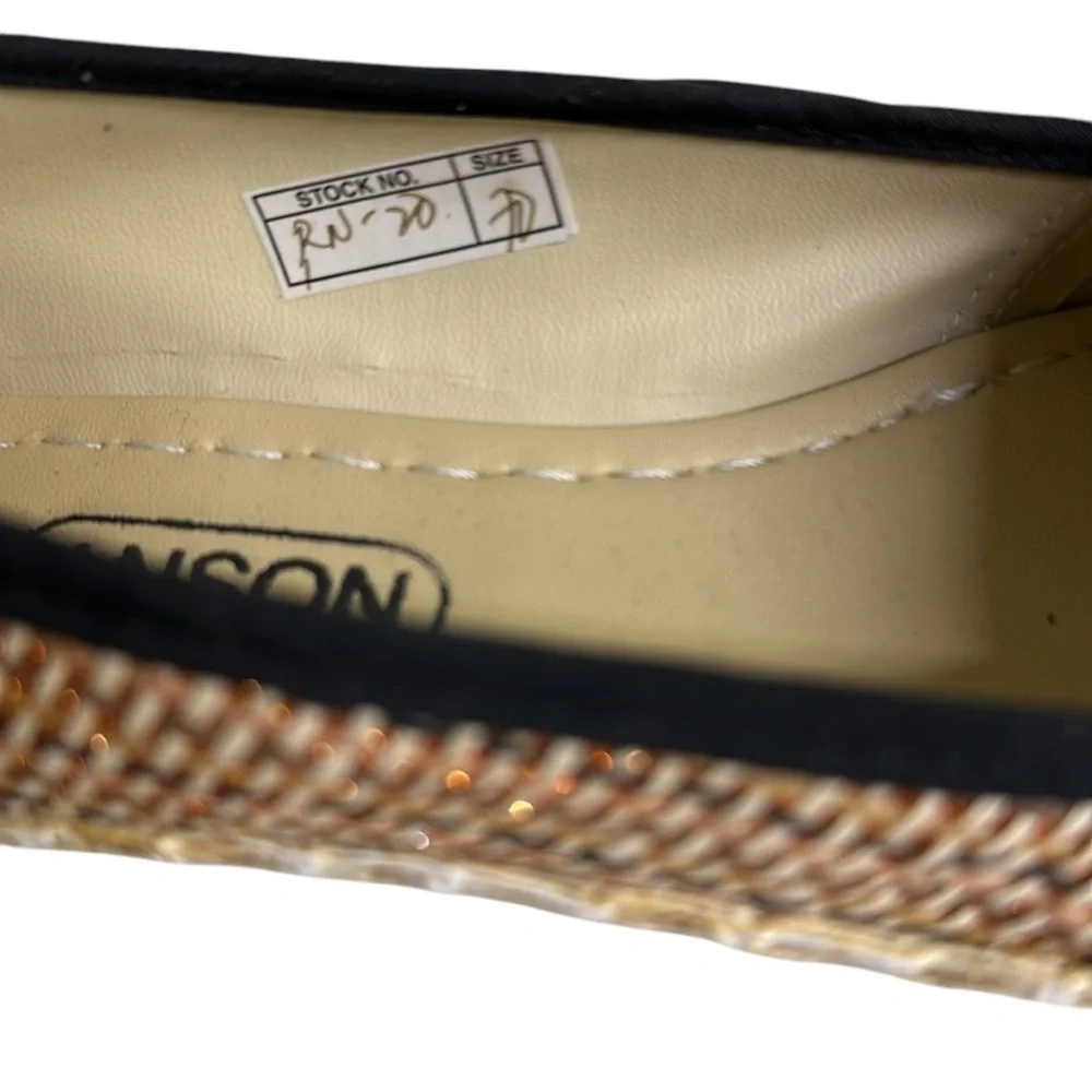 Anson Espadrille Flats Tan Black and Metallic Copper Woven Raffia Shoes Womens 7